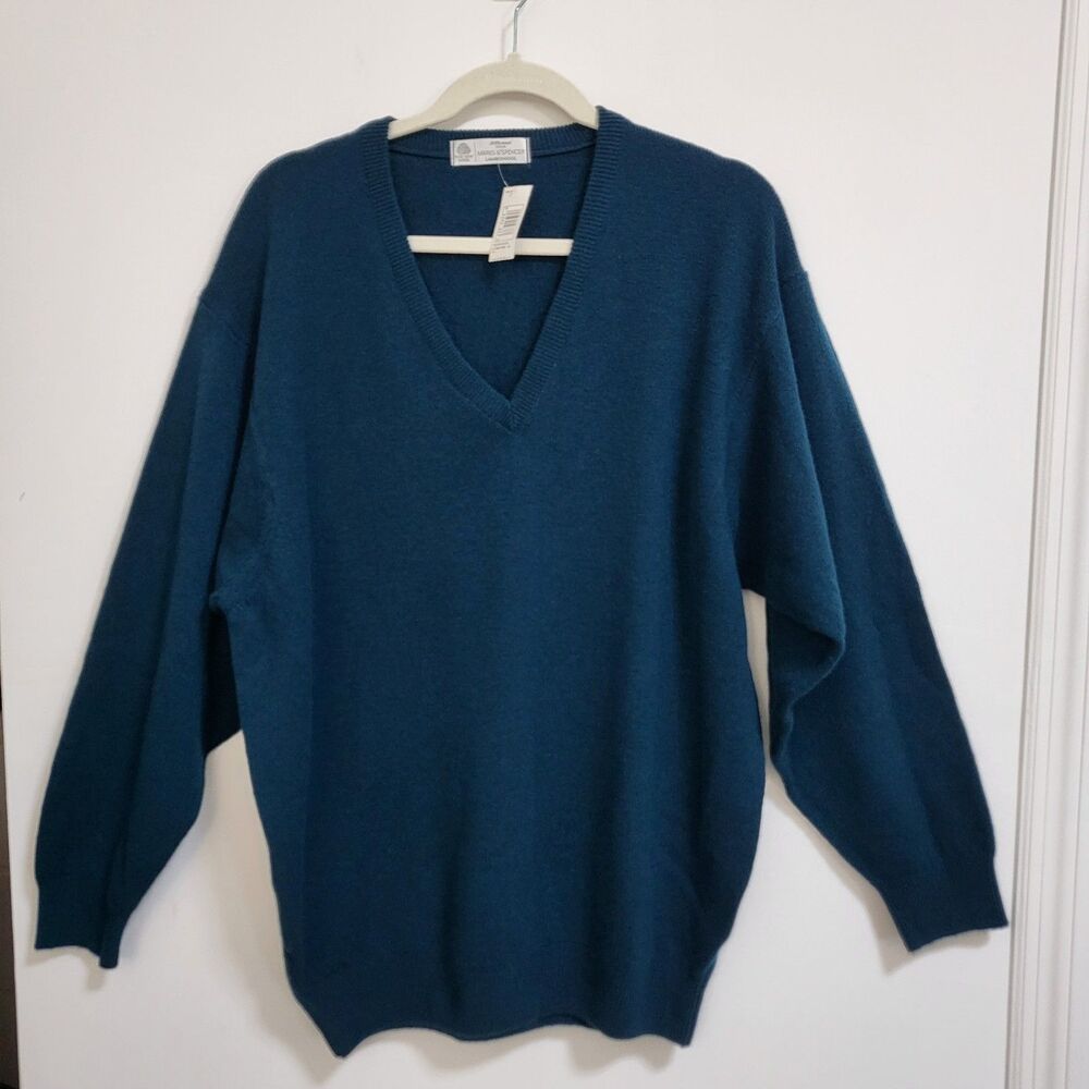 NWT ST MICHAEL MARKS & SPENCER Sweater Mens L Teal Lambs Wool V Neck 42" Chest